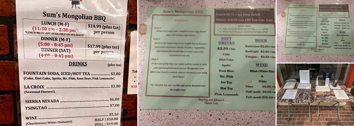 Sum's Mongolian Bar-Bq Restaurant Menu