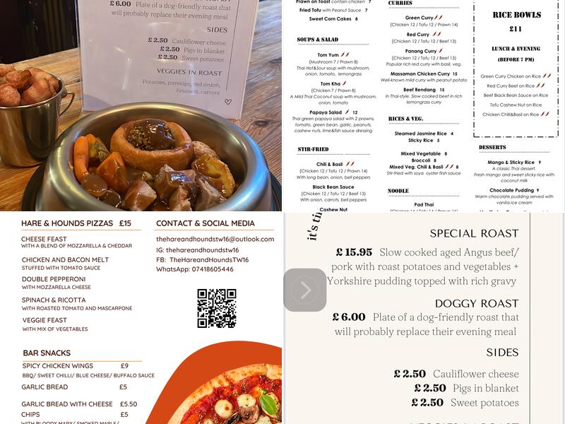 The Hare & Hounds Sunbury on Thames Menu