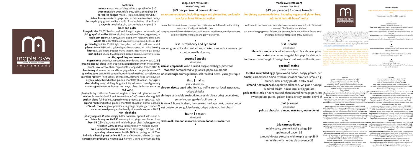 Maple Ave Restaurant Menu