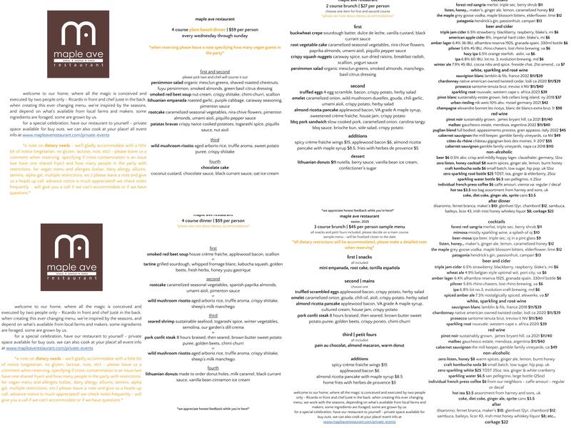 Maple Ave Restaurant Menu