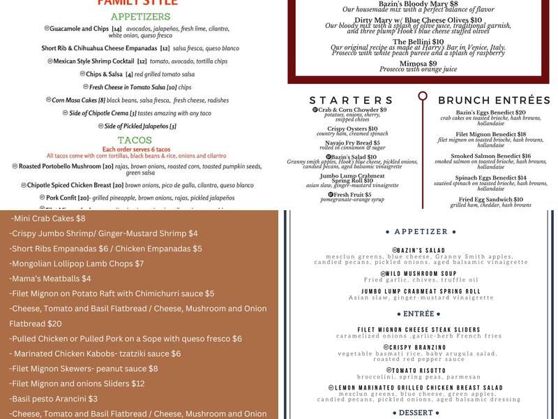 Bazin's on Church Menu