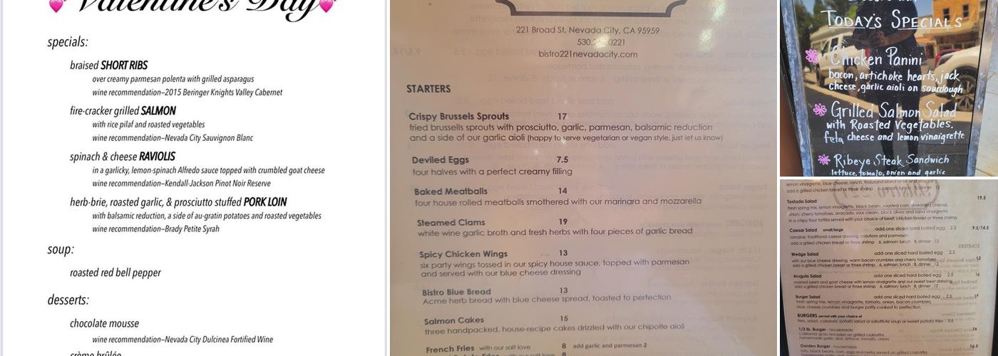 Bistro 221 Menu