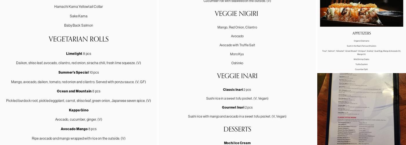 Sushi In the Raw Menu