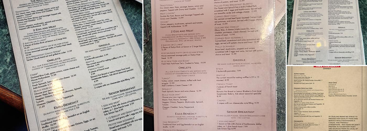 Dueling Irons Restaurant Menu