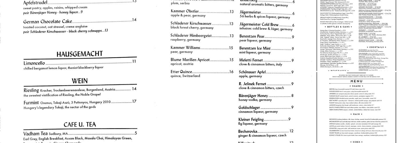 Bronwyn Restaurant Menu