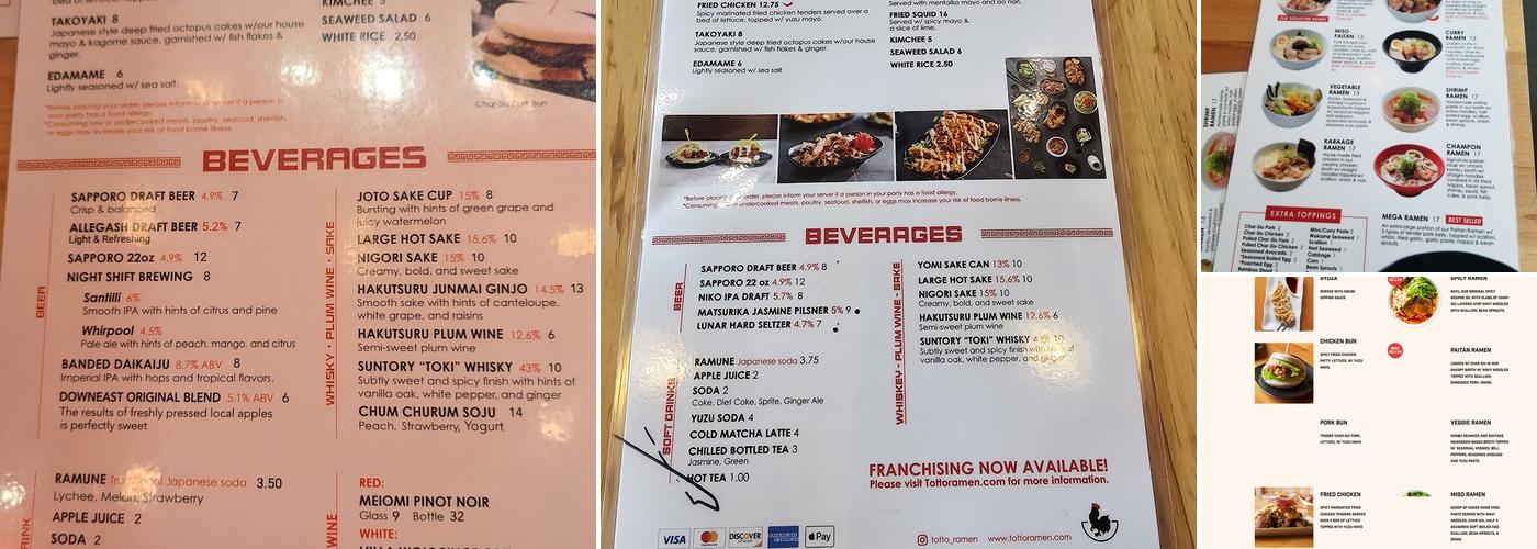 Totto Ramen Menu