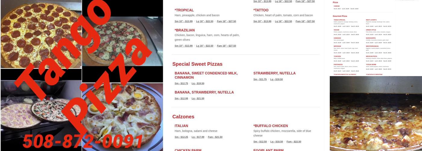 Tango Pizza Menu