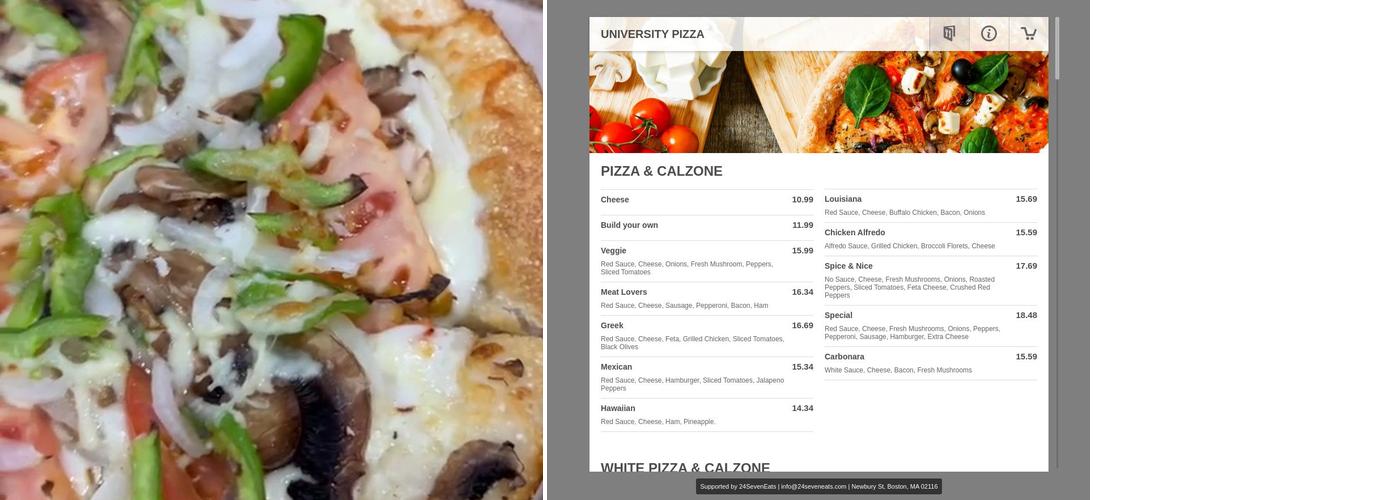 University Pizza Menu