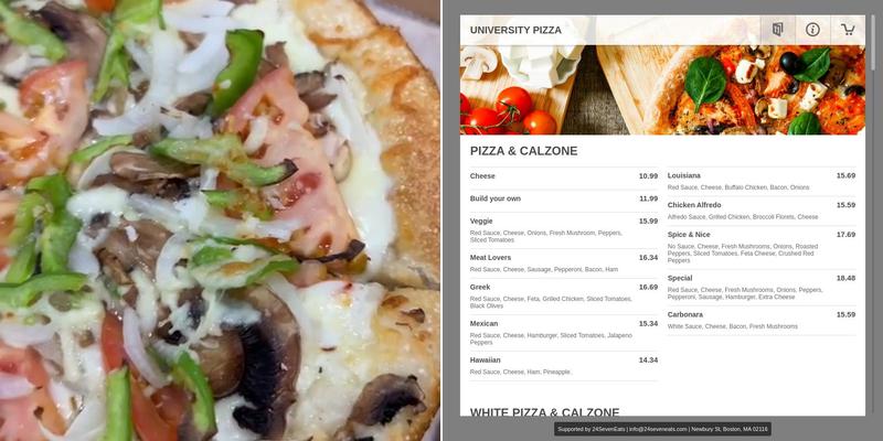 University Pizza Menu