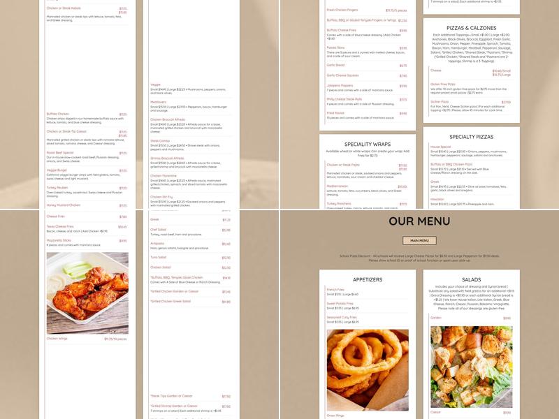 Liberty's Famous Pizza Menu