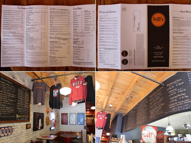 Bill's Pizzeria Menu