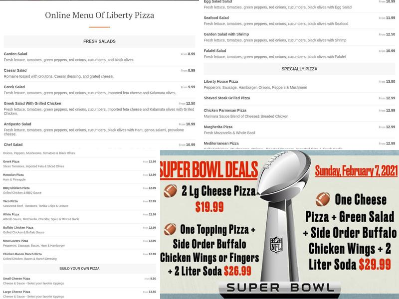 Liberty Pizza of Cochituate Menu