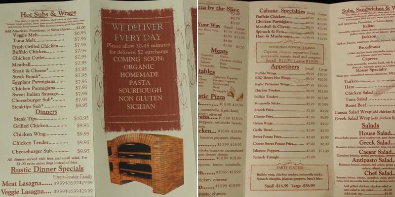 Rustic Pizza Menu