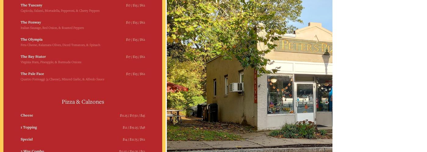 Peter's Pizza Menu