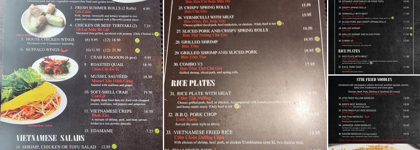 Pho Dakao Menu