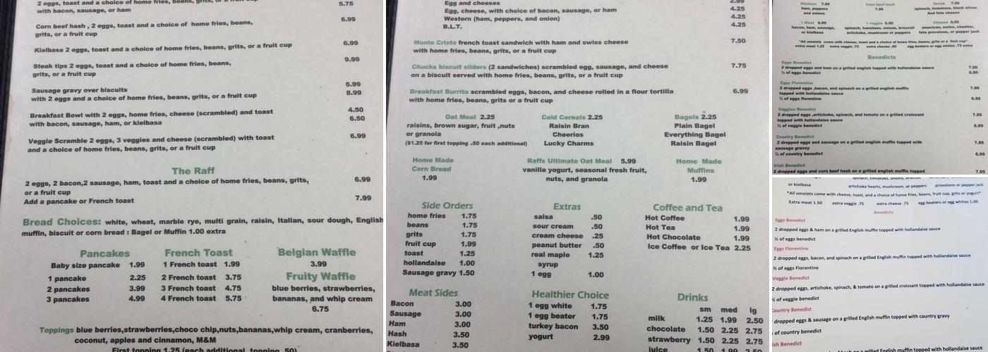 Raffs Cafe Menu