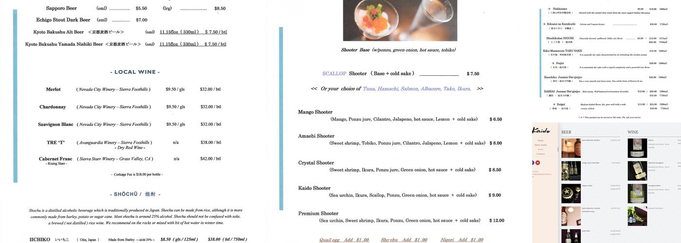 KAIDO Japanese Restaurant Menu