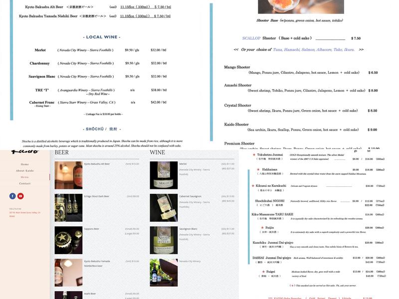 KAIDO Japanese Restaurant Menu