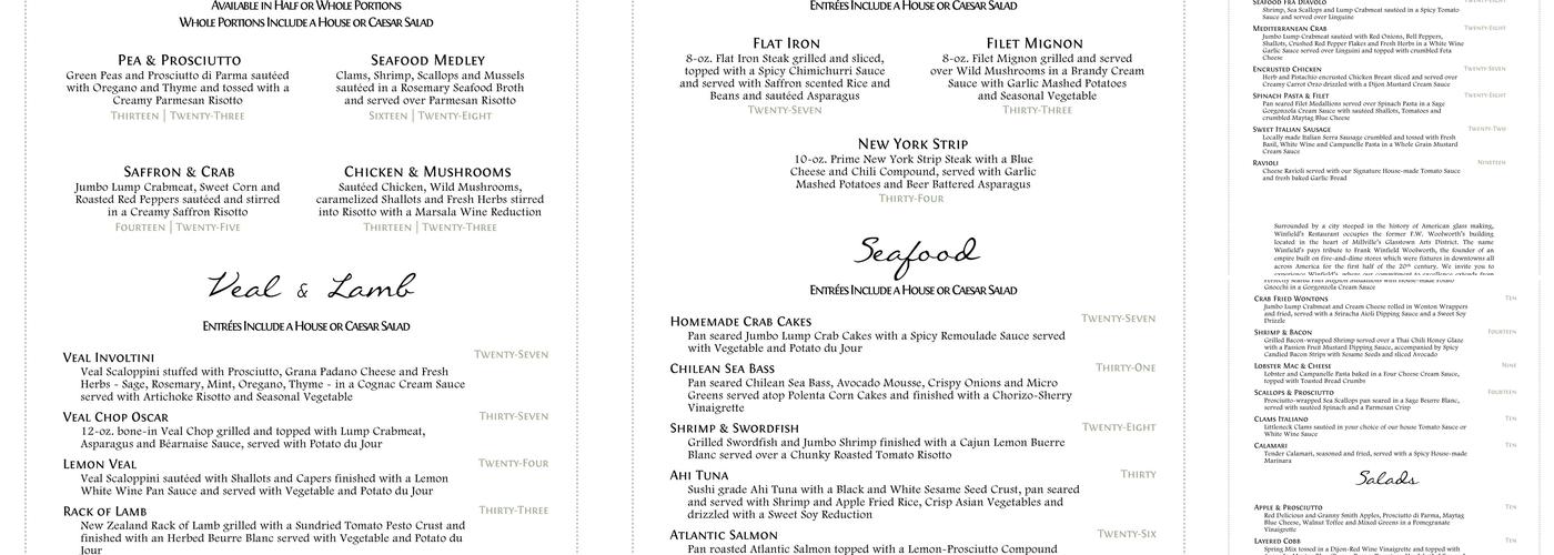 Winfield's Restaurant Menu