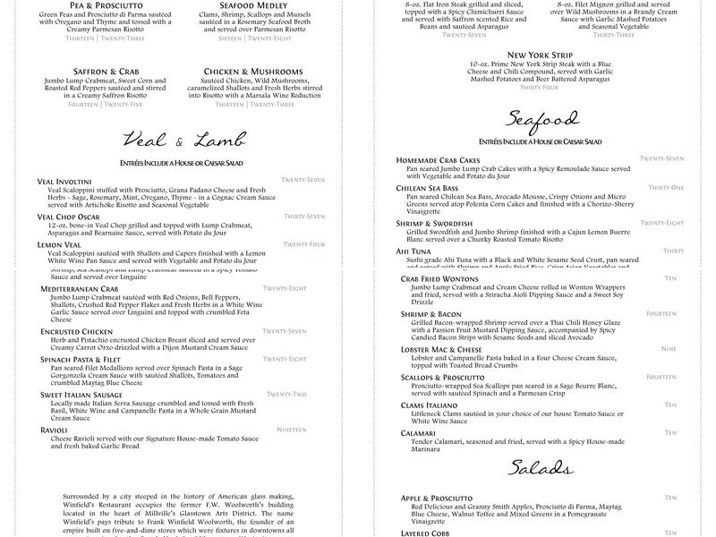 Winfield's Restaurant Menu