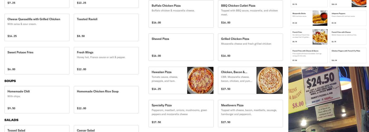 Franco's Pizzeria and Pub Menu