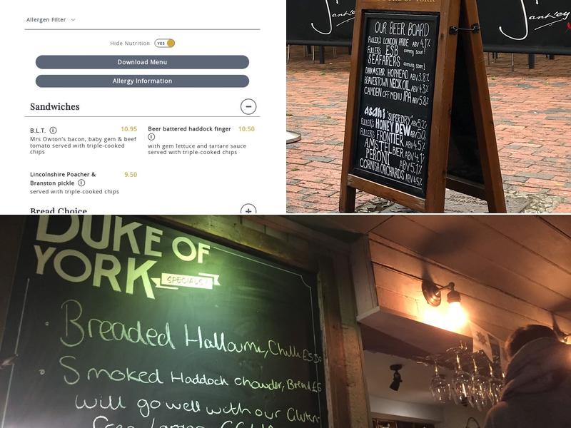 The Duke of York, Tunbridge Wells Menu