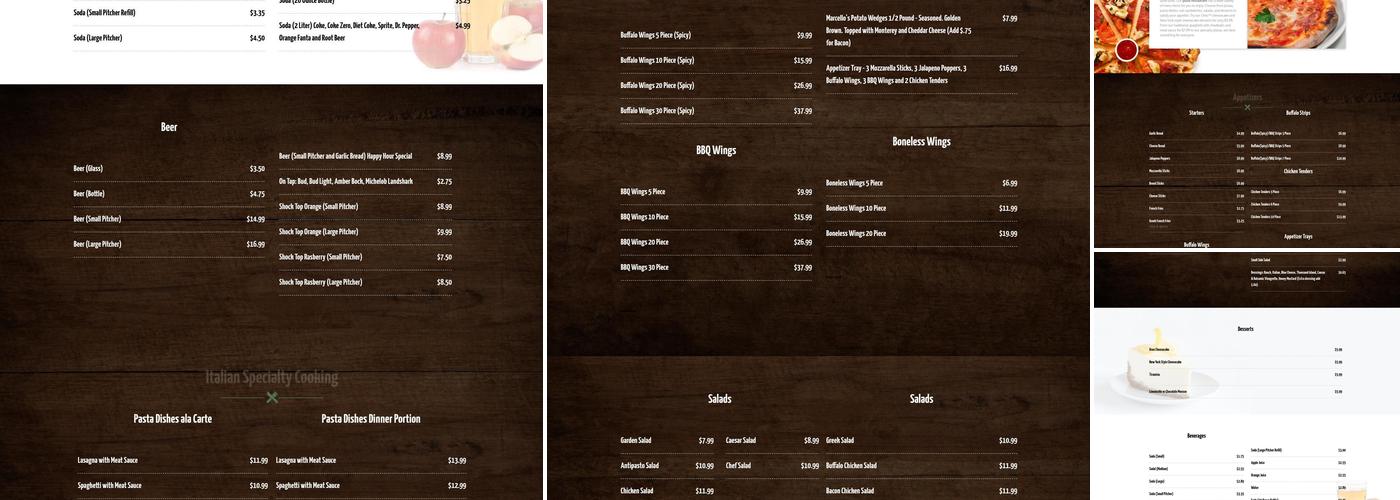 Marcello's Pizza and Pasta Menu