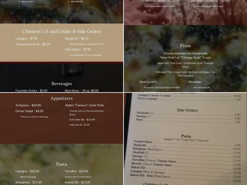 Bella's Pizza Villa Menu