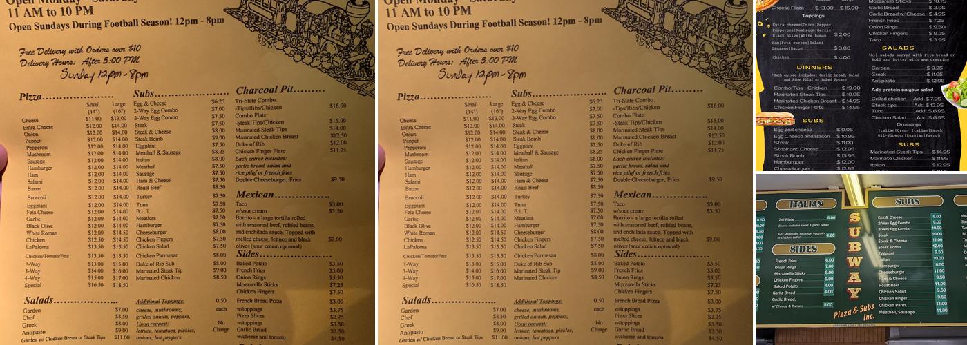 The Sub-Way Pizza and Subs Inc. Menu