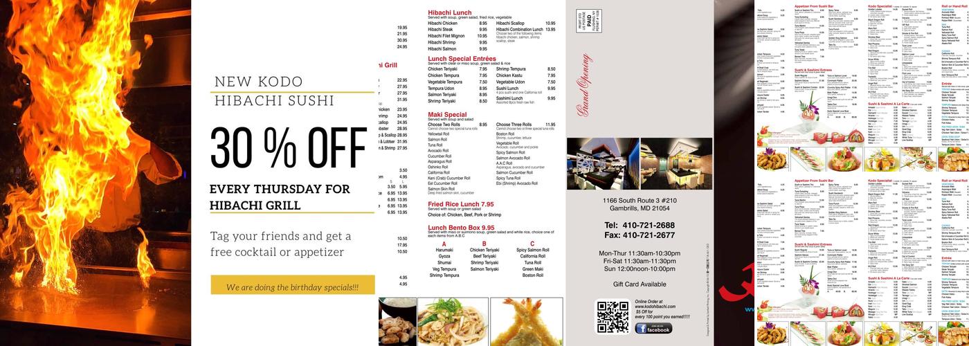 Kodo Hibachi Sushi Lounge Menu