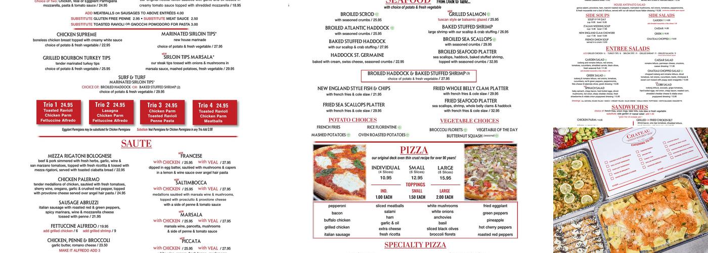 The Chateau Restaurant Waltham Menu