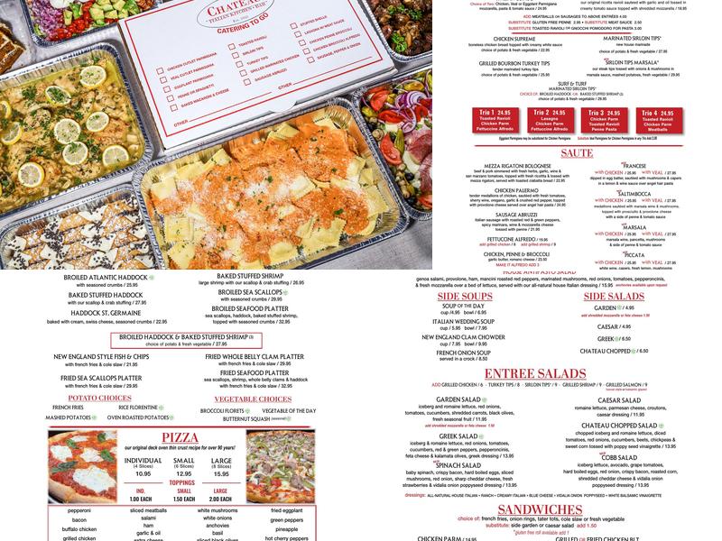 The Chateau Restaurant Waltham Menu