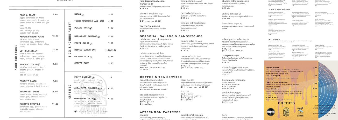 Ovenbird Cafe Menu