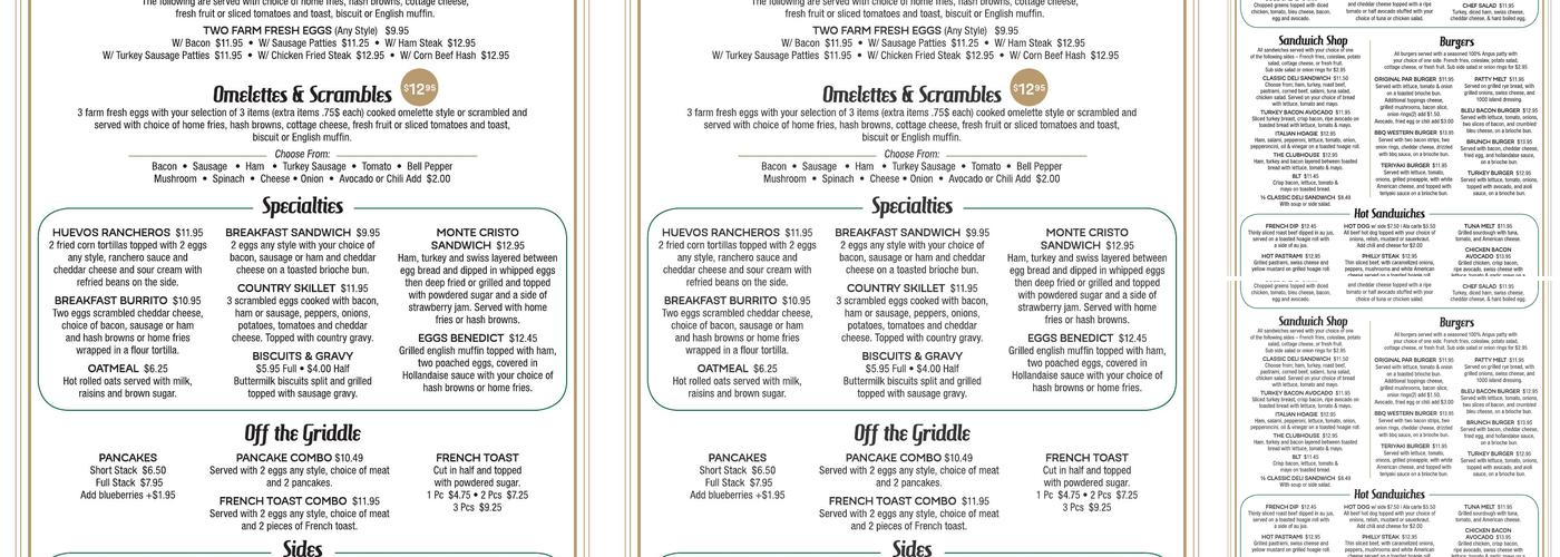 Seven Hills Cafe on the Green Menu