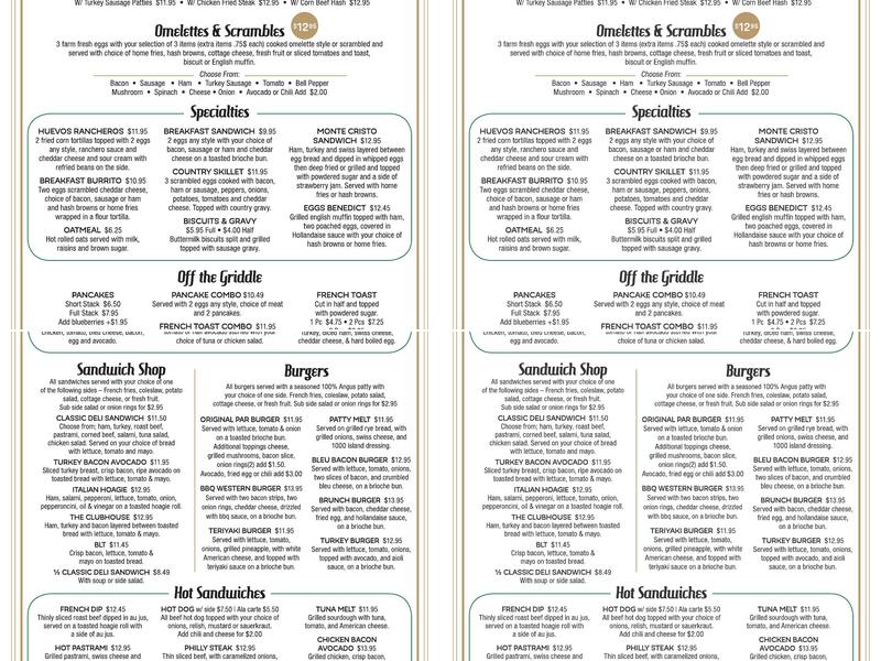 Seven Hills Cafe on the Green Menu