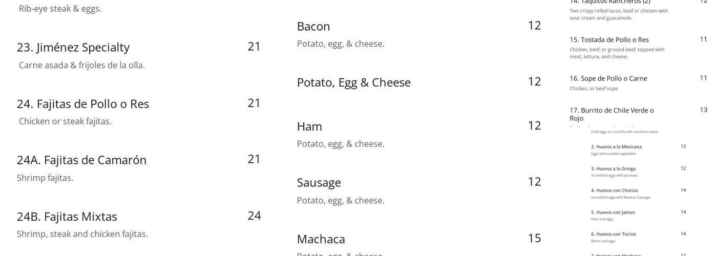 Casa Jimenez Menu