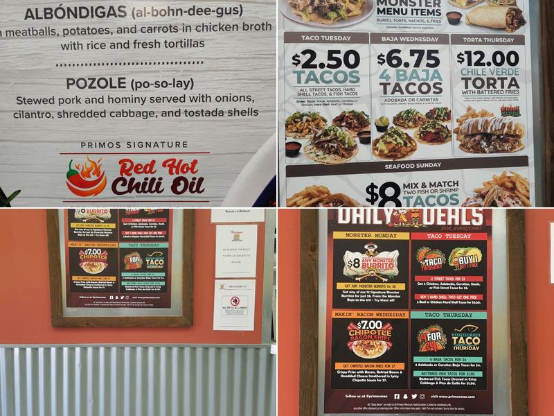 Primos Mexican Food Menu