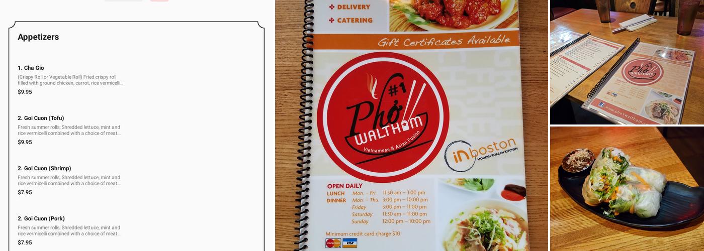 Pho 1 Waltham Menu