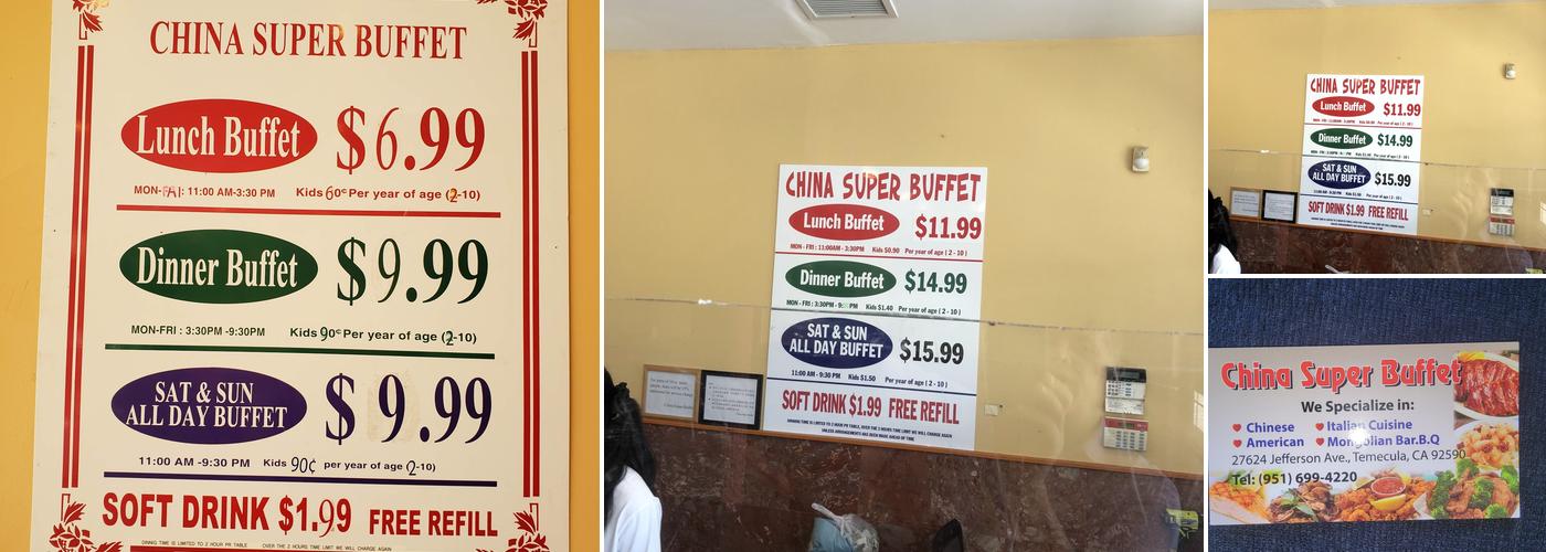 China Super Buffet Menu
