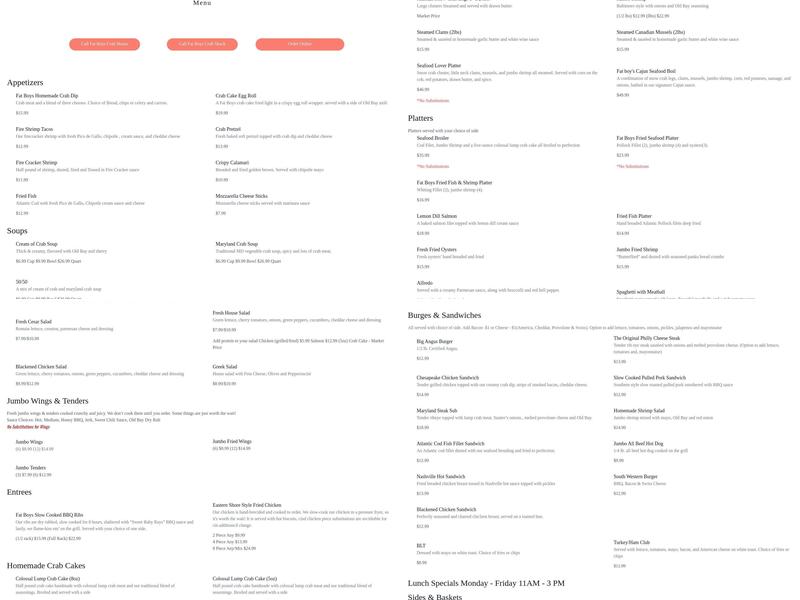 Fat Boys Crabhouse Menu