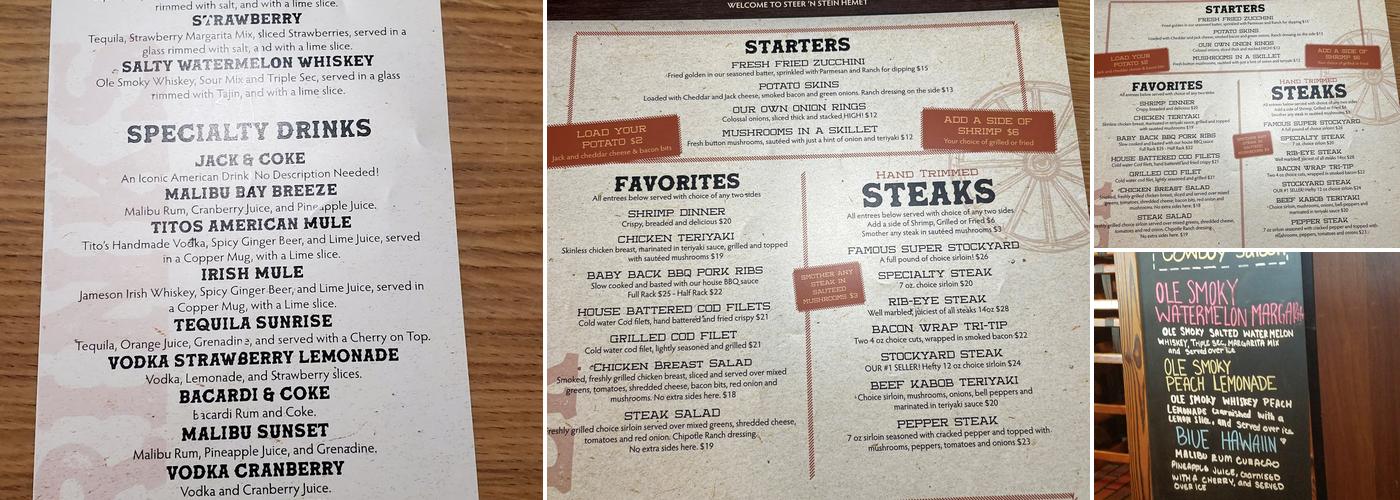 Steer 'n Stein Restaurant Menu