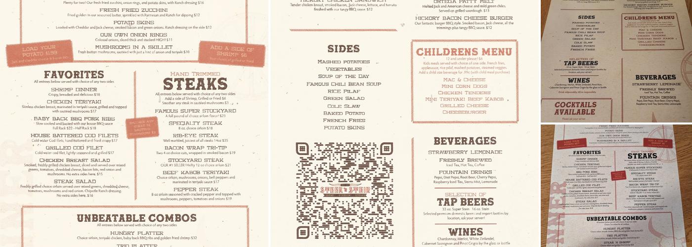 Steer 'n Stein Menu