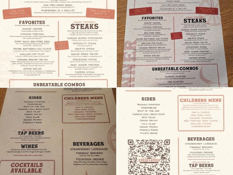 Steer 'n Stein Menu