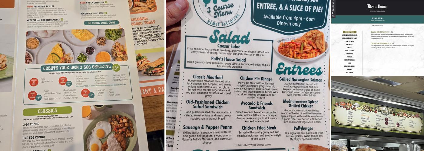 Polly's Pies Restaurant & Bakery Menu