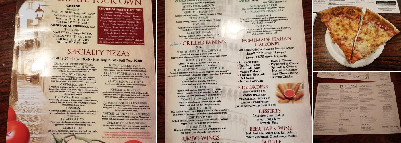 Pisa Pizza Menu