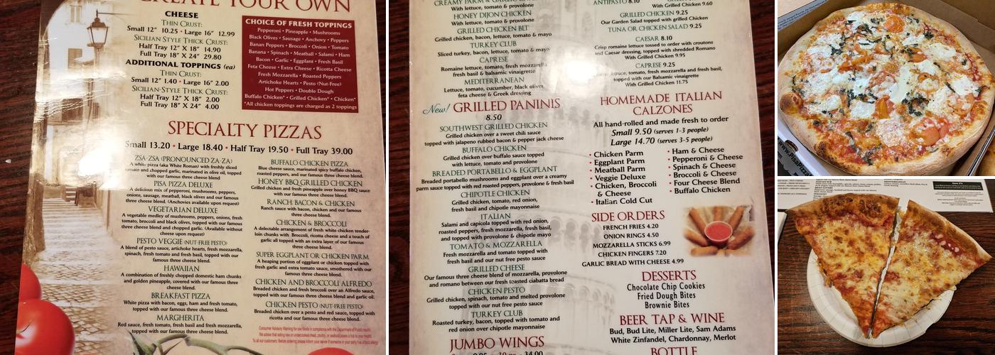 Pisa Pizza Menu
