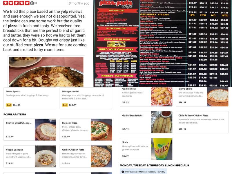 Papa G's pizza, pasta cafe Menu