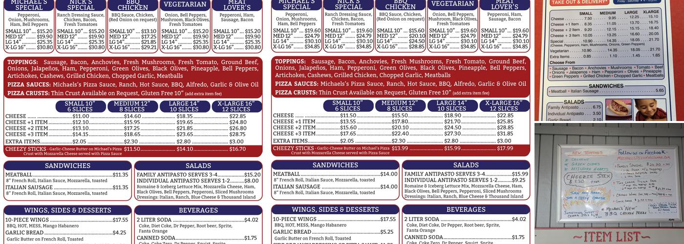 Michael's Pizza Menu
