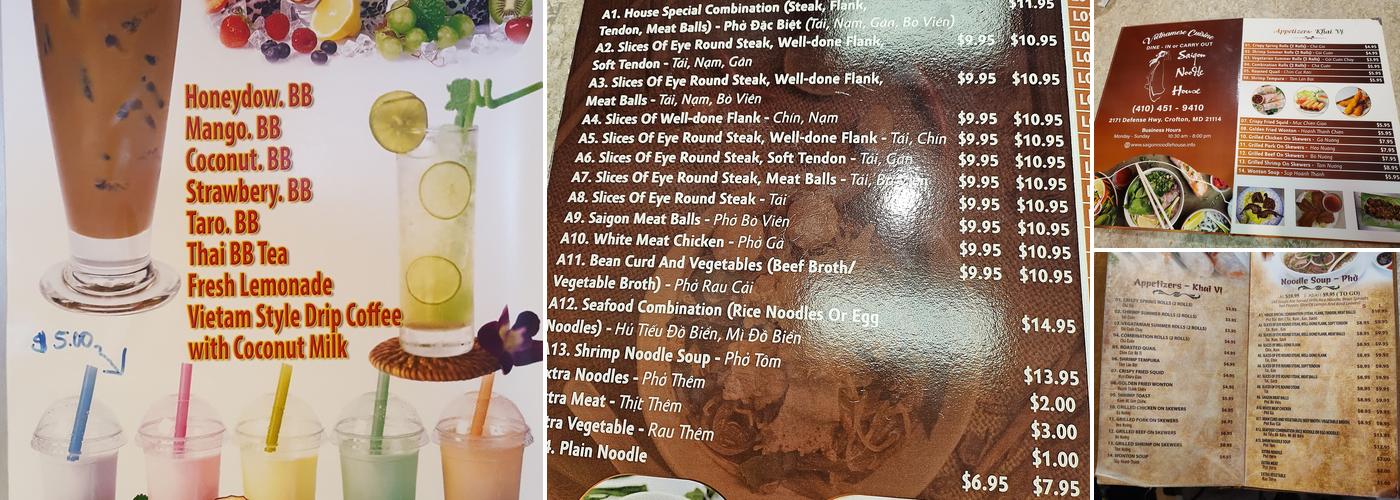 Pho Saigon Noodle House Menu