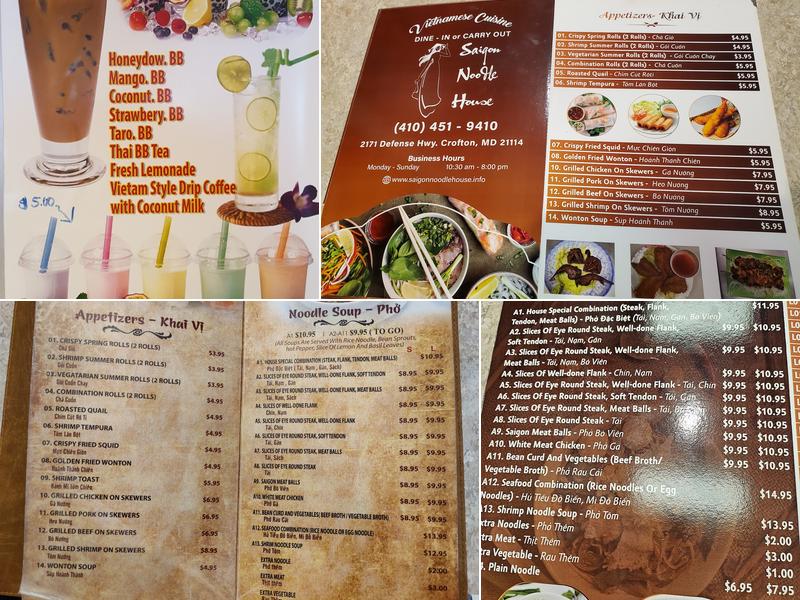 Pho Saigon Noodle House Menu